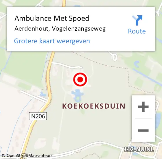 Locatie op kaart van de 112 melding: Ambulance Met Spoed Naar Aerdenhout, Vogelenzangseweg op 8 januari 2019 09:38