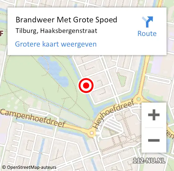Locatie op kaart van de 112 melding: Brandweer Met Grote Spoed Naar Tilburg, Haaksbergenstraat op 8 januari 2019 11:15
