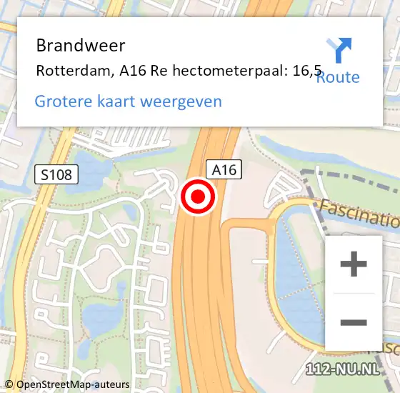 Locatie op kaart van de 112 melding: Brandweer Rotterdam, A16 Re hectometerpaal: 19,4 op 8 januari 2019 12:41