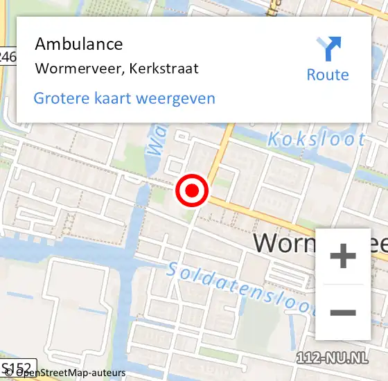 Locatie op kaart van de 112 melding: Ambulance Wormerveer, Kerkstraat op 8 januari 2019 15:07