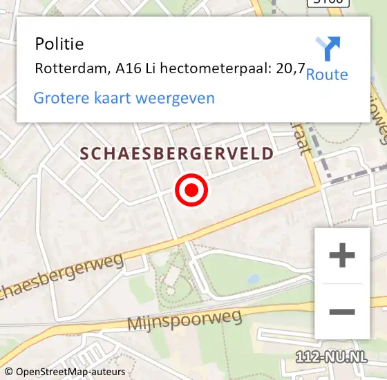 Locatie op kaart van de 112 melding: Politie Rotterdam, A16 Li hectometerpaal: 20,0 op 9 januari 2019 12:44