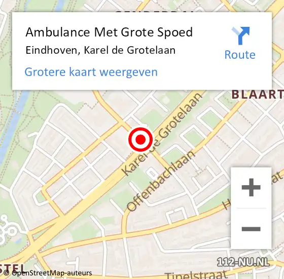 Locatie op kaart van de 112 melding: Ambulance Met Grote Spoed Naar Eindhoven, Karel de Grotelaan op 10 januari 2019 04:45