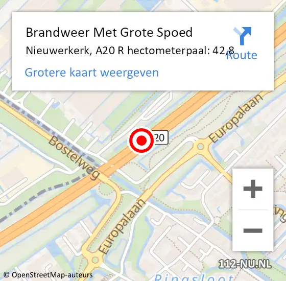 Locatie op kaart van de 112 melding: Brandweer Met Grote Spoed Naar Nieuwerkerk, A20 R hectometerpaal: 42,8 op 10 januari 2019 07:25