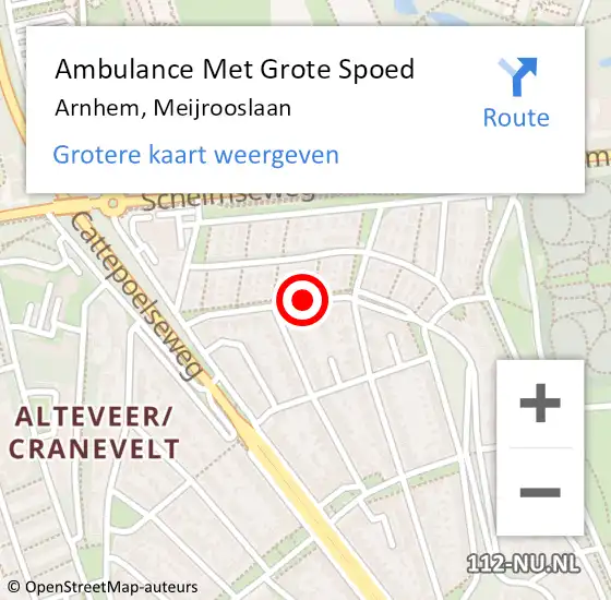 Locatie op kaart van de 112 melding: Ambulance Met Grote Spoed Naar Arnhem, Meijrooslaan op 10 januari 2019 08:06
