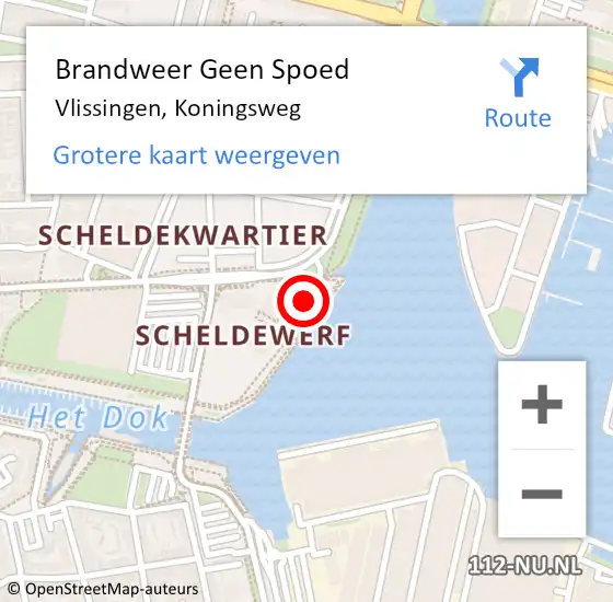 Locatie op kaart van de 112 melding: Brandweer Geen Spoed Naar Vlissingen, Koningsweg op 10 januari 2019 09:28