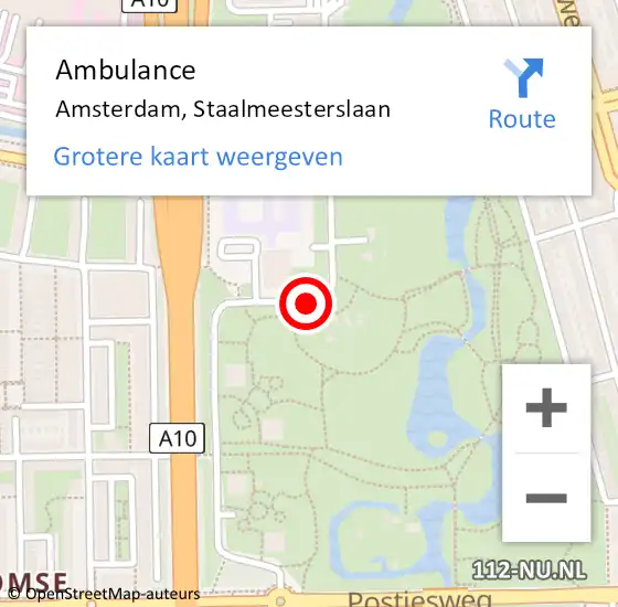 Locatie op kaart van de 112 melding: Ambulance Amsterdam, Staalmeesterslaan op 10 januari 2019 09:36