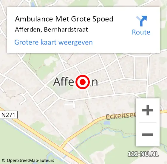 Locatie op kaart van de 112 melding: Ambulance Met Grote Spoed Naar Afferden, Bernhardstraat op 10 januari 2019 10:00