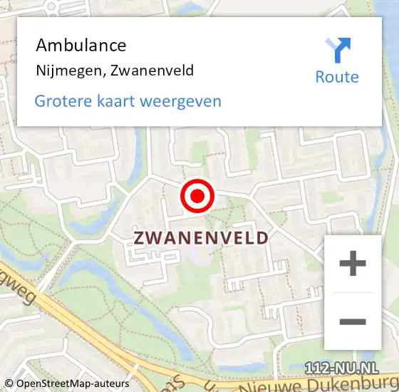 Locatie op kaart van de 112 melding: Ambulance Nijmegen, Zwanenveld op 10 januari 2019 10:02