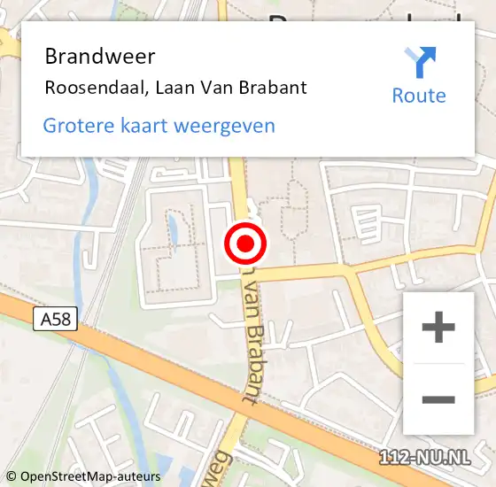 Locatie op kaart van de 112 melding: Brandweer Roosendaal, Laan Van Brabant op 10 januari 2019 13:44