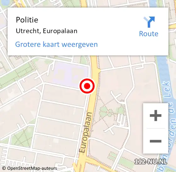Locatie op kaart van de 112 melding: Politie Utrecht, Europalaan op 10 januari 2019 15:04