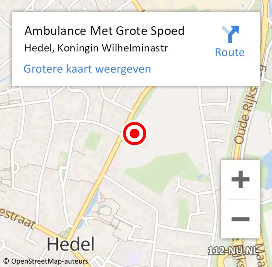 Locatie op kaart van de 112 melding: Ambulance Met Grote Spoed Naar Hedel, Koningin Wilhelminastr op 10 januari 2019 19:19