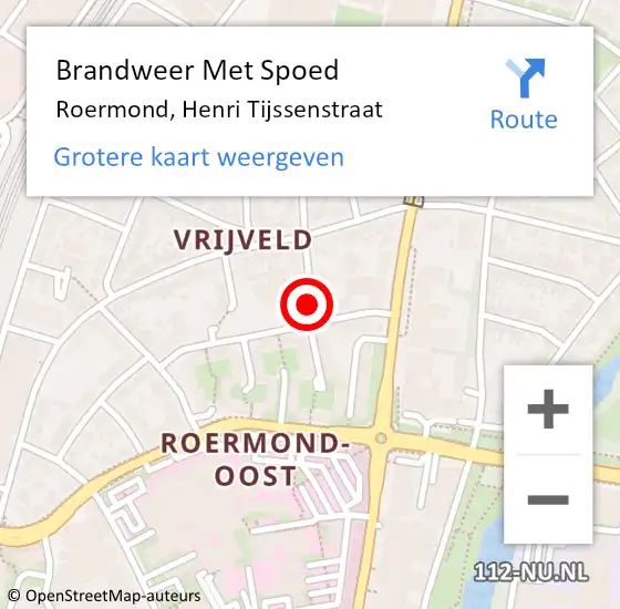 Locatie op kaart van de 112 melding: Brandweer Met Spoed Naar Roermond, Henri Tijssenstraat op 10 januari 2019 23:54