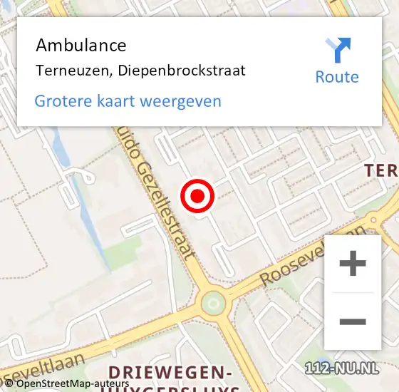 Locatie op kaart van de 112 melding: Ambulance Terneuzen, Diepenbrockstraat op 11 januari 2019 11:03