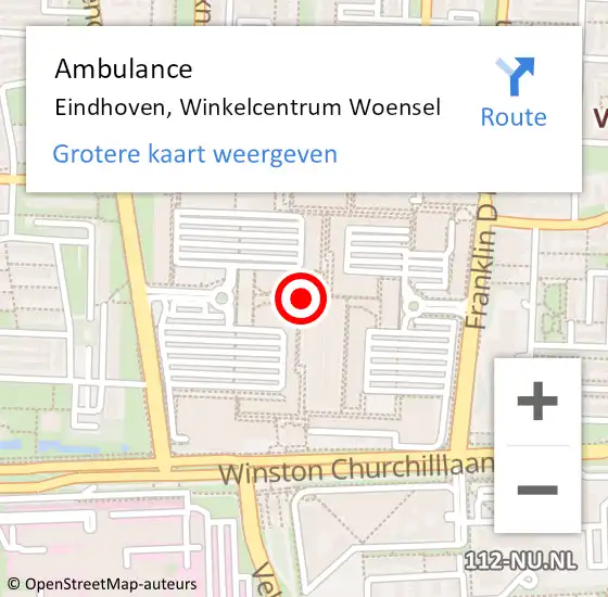 Locatie op kaart van de 112 melding: Ambulance Eindhoven, Winkelcentrum Woensel op 11 januari 2019 14:30