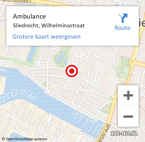 Locatie op kaart van de 112 melding: Ambulance Sliedrecht, Wilhelminastraat op 11 januari 2019 16:28