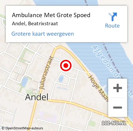 Locatie op kaart van de 112 melding: Ambulance Met Grote Spoed Naar Andel, Beatrixstraat op 11 januari 2019 19:37