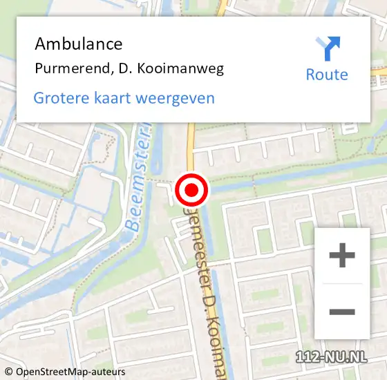 Locatie op kaart van de 112 melding: Ambulance Purmerend, D. Kooimanweg op 11 januari 2019 22:31