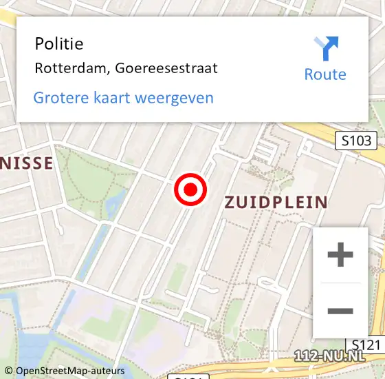 Locatie op kaart van de 112 melding: Politie Rotterdam, Goereesestraat op 12 januari 2019 03:03