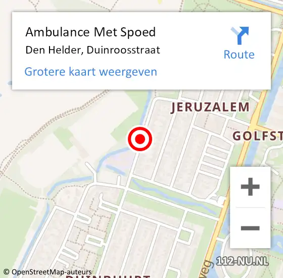 Locatie op kaart van de 112 melding: Ambulance Met Spoed Naar Den Helder, Duinroosstraat op 12 januari 2019 06:06