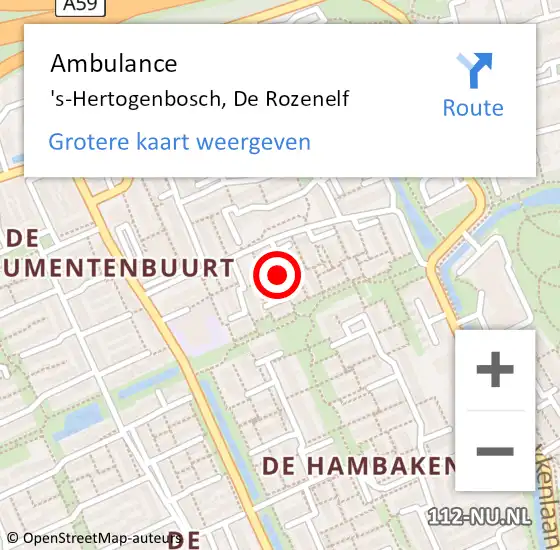 Locatie op kaart van de 112 melding: Ambulance 's-Hertogenbosch, De Rozenelf op 12 januari 2019 07:34