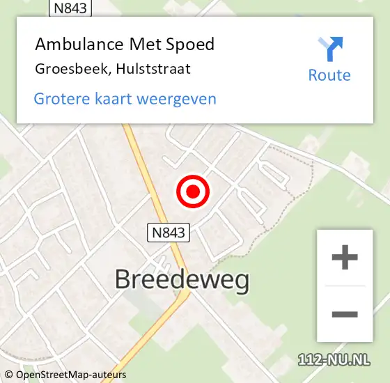 Locatie op kaart van de 112 melding: Ambulance Met Spoed Naar Groesbeek, Hulststraat op 12 januari 2019 07:40