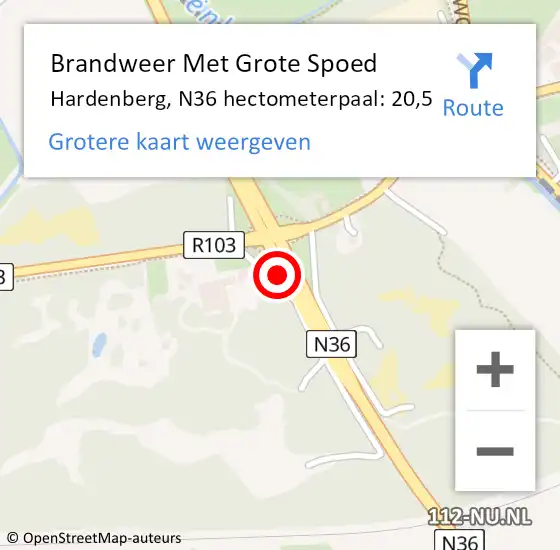 Locatie op kaart van de 112 melding: Brandweer Met Grote Spoed Naar Hardenberg, N36 hectometerpaal: 20,5 op 20 maart 2014 12:13