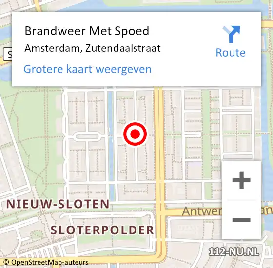 Locatie op kaart van de 112 melding: Brandweer Met Spoed Naar Amsterdam, Zutendaalstraat op 12 januari 2019 12:05