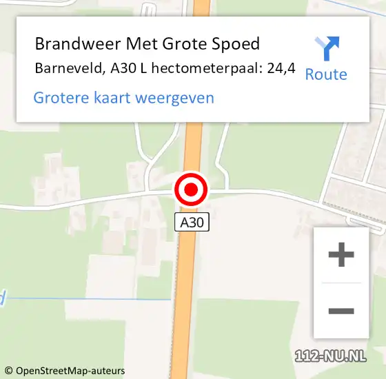 Locatie op kaart van de 112 melding: Brandweer Met Grote Spoed Naar Barneveld, A30 L hectometerpaal: 24,4 op 12 januari 2019 13:52