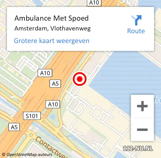 Locatie op kaart van de 112 melding: Ambulance Met Spoed Naar Amsterdam, Vlothavenweg op 12 januari 2019 14:32
