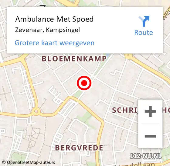 Locatie op kaart van de 112 melding: Ambulance Met Spoed Naar Zevenaar, Kampsingel op 12 januari 2019 14:52