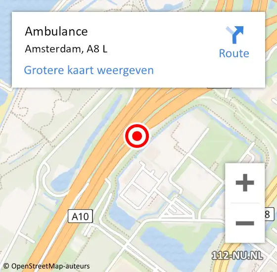Locatie op kaart van de 112 melding: Ambulance Amsterdam, A8 L op 12 januari 2019 15:05