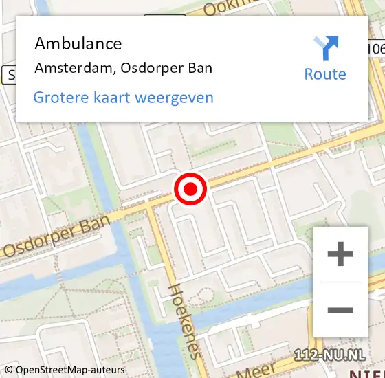 Locatie op kaart van de 112 melding: Ambulance Amsterdam, Osdorper Ban op 12 januari 2019 18:50