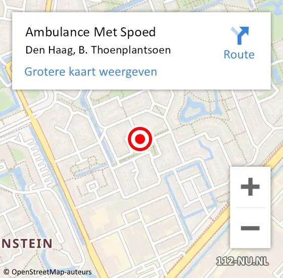 Locatie op kaart van de 112 melding: Ambulance Met Spoed Naar Den Haag, B. Thoenplantsoen op 12 januari 2019 18:52