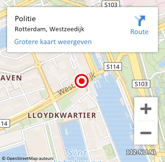 Locatie op kaart van de 112 melding: Politie Rotterdam, Westzeedijk op 12 januari 2019 22:11