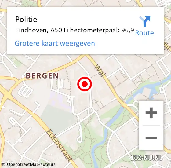 Locatie op kaart van de 112 melding: Politie Eindhoven, A50 Li hectometerpaal: 96,9 op 12 januari 2019 22:39