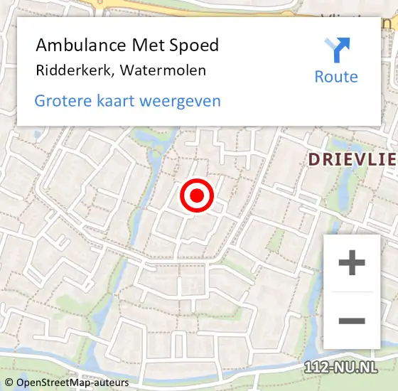 Locatie op kaart van de 112 melding: Ambulance Met Spoed Naar Ridderkerk, Watermolen op 13 januari 2019 00:14