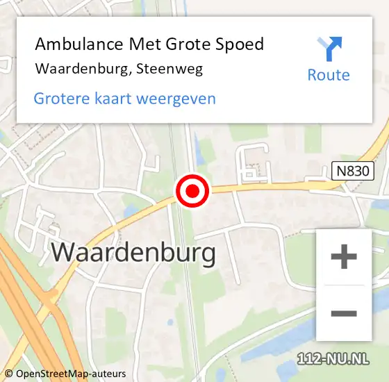 Locatie op kaart van de 112 melding: Ambulance Met Grote Spoed Naar Waardenburg, Steenweg op 13 januari 2019 00:19