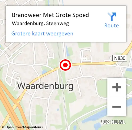 Locatie op kaart van de 112 melding: Brandweer Met Grote Spoed Naar Waardenburg, Steenweg op 13 januari 2019 00:21