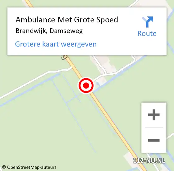 Locatie op kaart van de 112 melding: Ambulance Met Grote Spoed Naar Brandwijk, Damseweg op 13 januari 2019 02:17