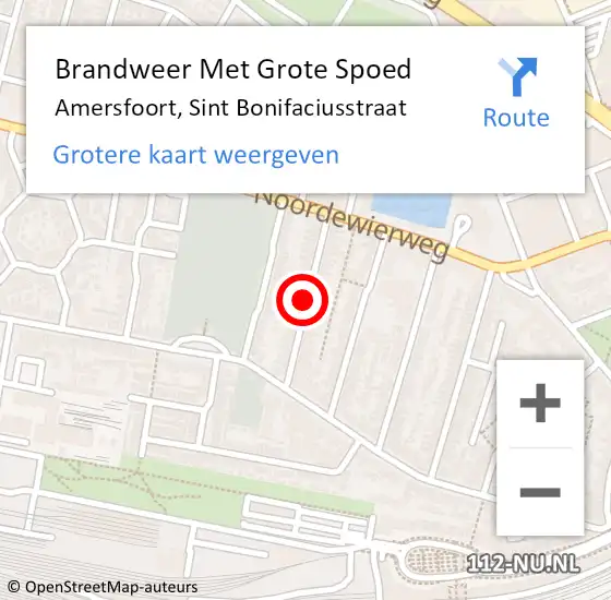 Locatie op kaart van de 112 melding: Brandweer Met Grote Spoed Naar Amersfoort, Sint Bonifaciusstraat op 13 januari 2019 05:33