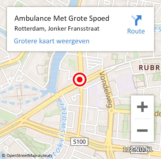 Locatie op kaart van de 112 melding: Ambulance Met Grote Spoed Naar Rotterdam, Jonker Fransstraat op 13 januari 2019 12:18