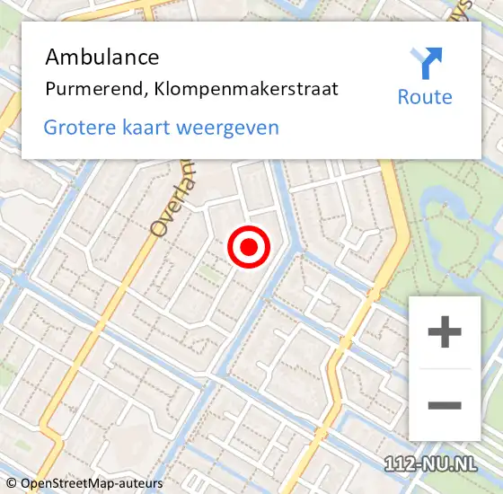 Locatie op kaart van de 112 melding: Ambulance Purmerend, Klompenmakerstraat op 13 januari 2019 13:03