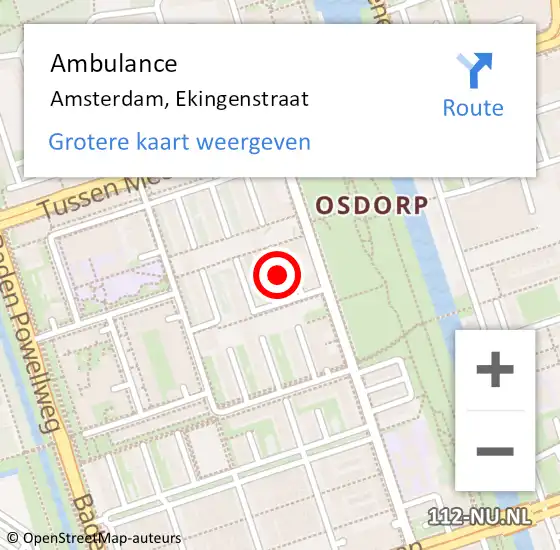 Locatie op kaart van de 112 melding: Ambulance Amsterdam, Ekingenstraat op 13 januari 2019 13:03