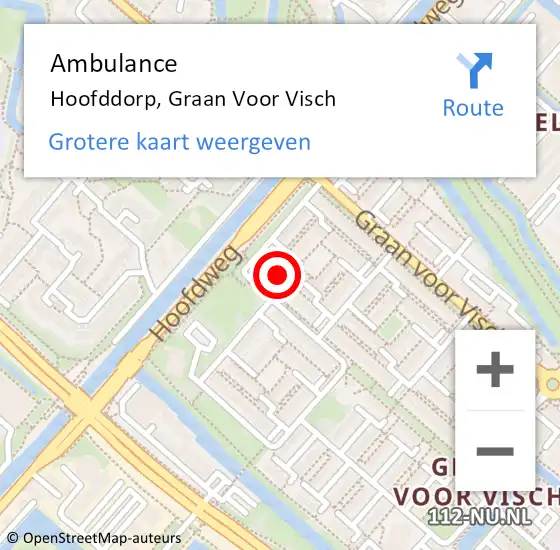 Locatie op kaart van de 112 melding: Ambulance Hoofddorp, Graan Voor Visch op 13 januari 2019 14:09