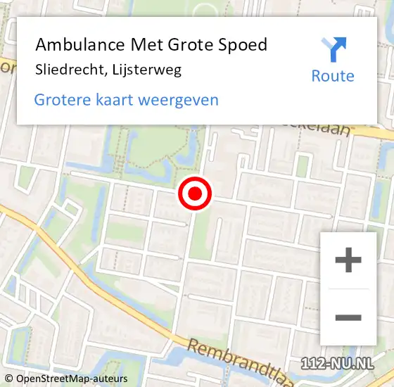 Locatie op kaart van de 112 melding: Ambulance Met Grote Spoed Naar Sliedrecht, Lijsterweg op 13 januari 2019 14:45