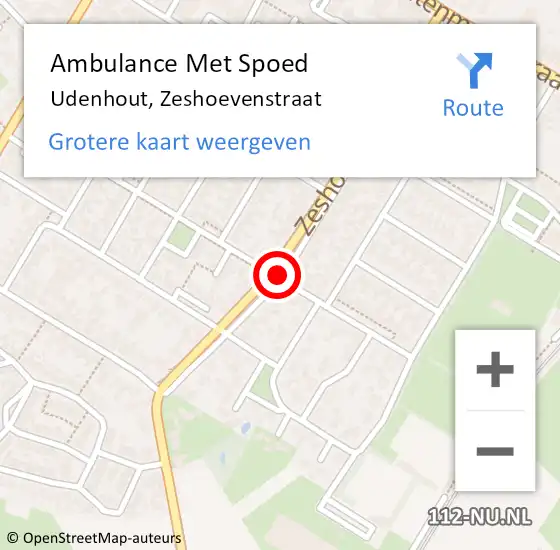 Locatie op kaart van de 112 melding: Ambulance Met Spoed Naar Udenhout, Zeshoevenstraat op 13 januari 2019 20:03