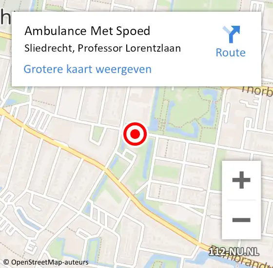 Locatie op kaart van de 112 melding: Ambulance Met Spoed Naar Sliedrecht, Professor Lorentzlaan op 14 januari 2019 03:44