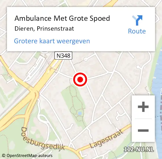 Locatie op kaart van de 112 melding: Ambulance Met Grote Spoed Naar Dieren, Prinsenstraat op 14 januari 2019 06:01