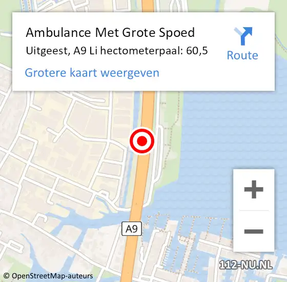 Locatie op kaart van de 112 melding: Ambulance Met Grote Spoed Naar Uitgeest, A9 Li hectometerpaal: 60,5 op 14 januari 2019 06:18