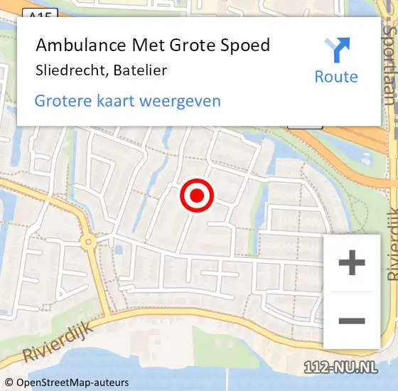 Locatie op kaart van de 112 melding: Ambulance Met Grote Spoed Naar Sliedrecht, Batelier op 14 januari 2019 06:56